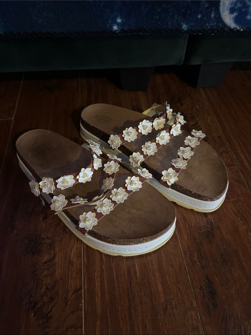 No Boundaries Brown Platform Sandals with Cream Floral Straps